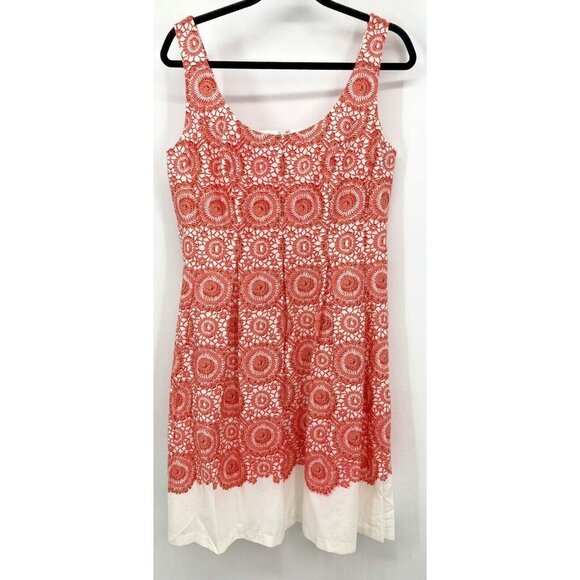 Nine West Dress Size 12 Coral Pink Floral Fit Flare Sleeveless Women Lined B80 - Picture 1 of 7